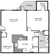 1BR 1BA 810sf